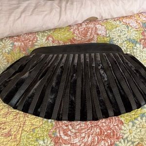 Brown leather and velvet clutch